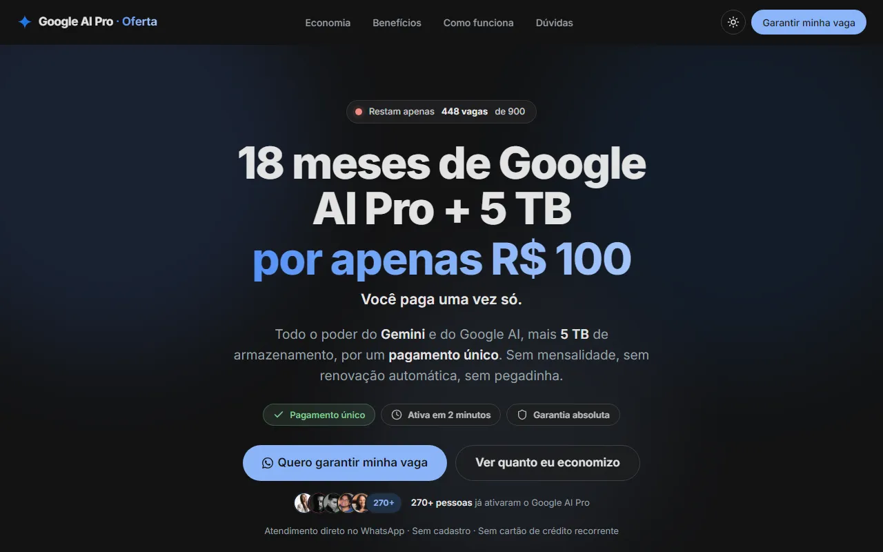 Página promocional do Google AI Pro em fundo escuro
